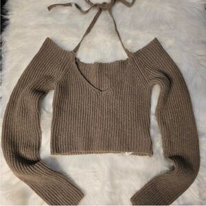 Brown Off-Shoulder Knit Sweater Women’s size M but can be fit S